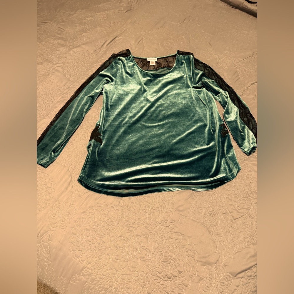 Soft Surroundings Velvet like, dark aqua L dressy top